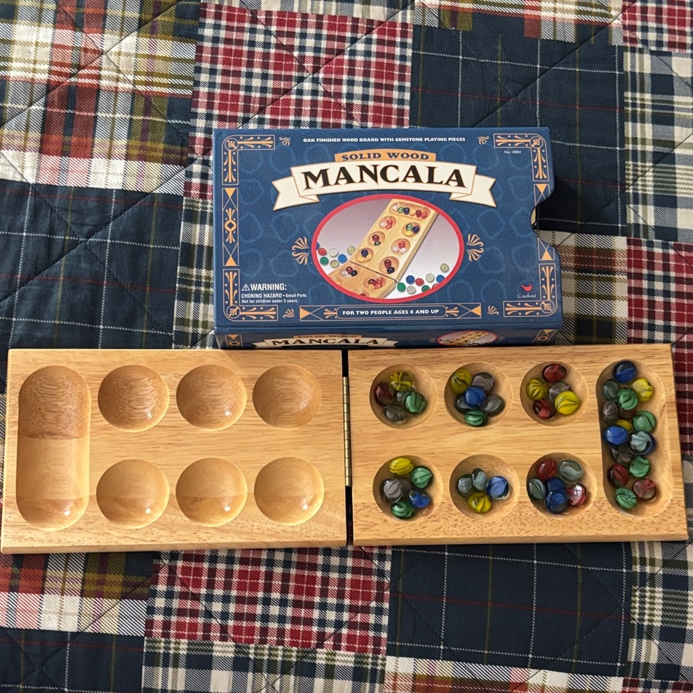 Source Unknown Wooden Mancala Game with Colorful Stones